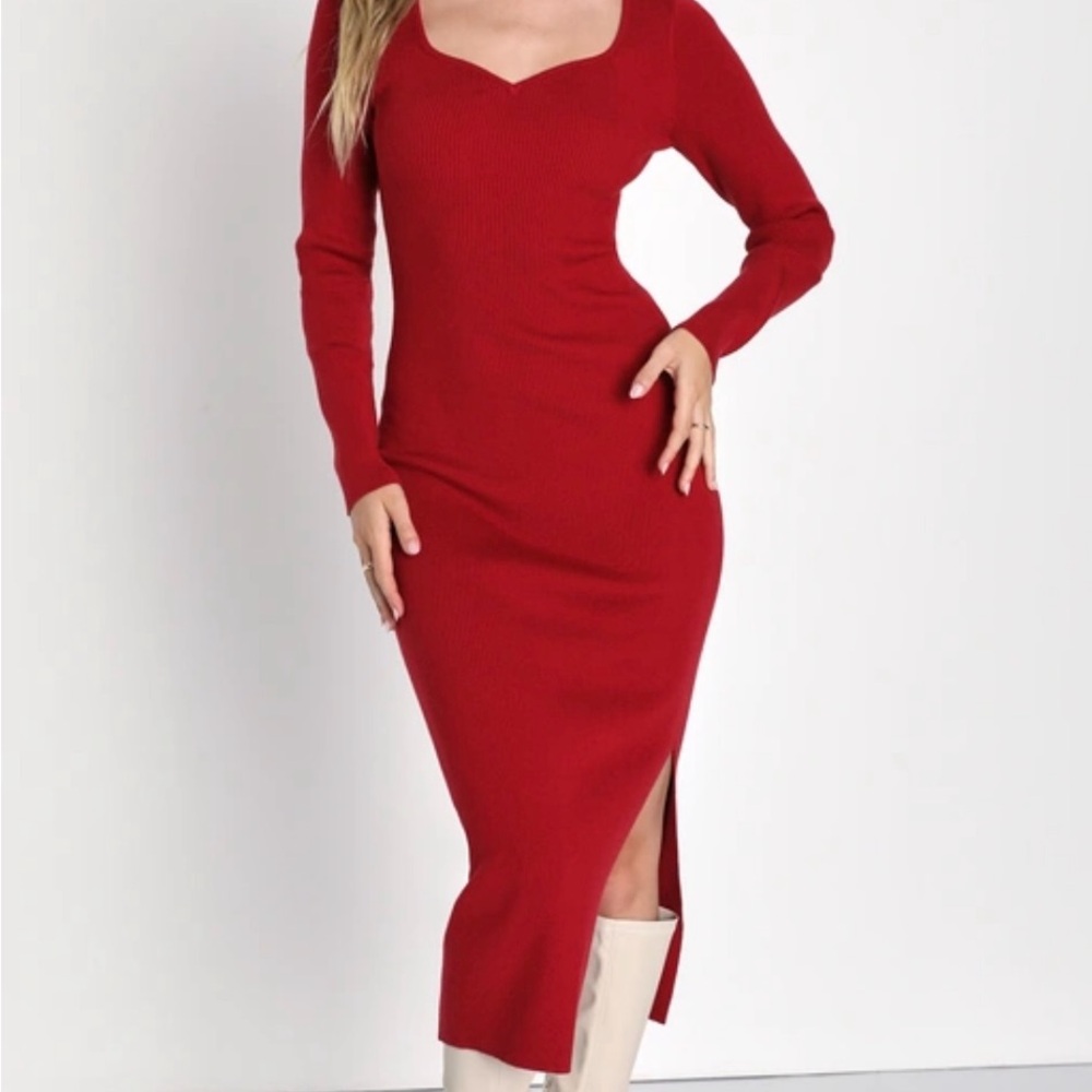 Lulu's Vibrant Red Long Sleeve Dress